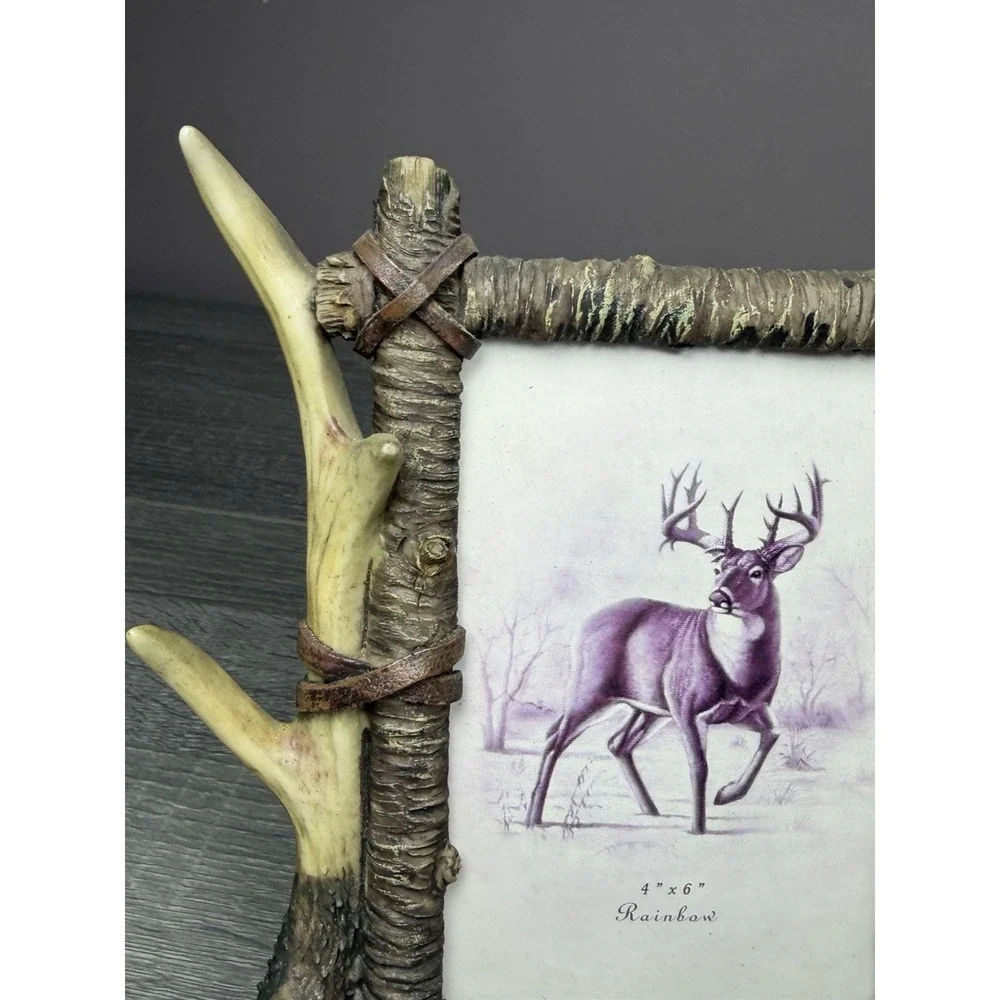 Vintage Rainbow Inc. Rustic Deer Antler Picture Frame 4x6 Cabin Lodge Decor